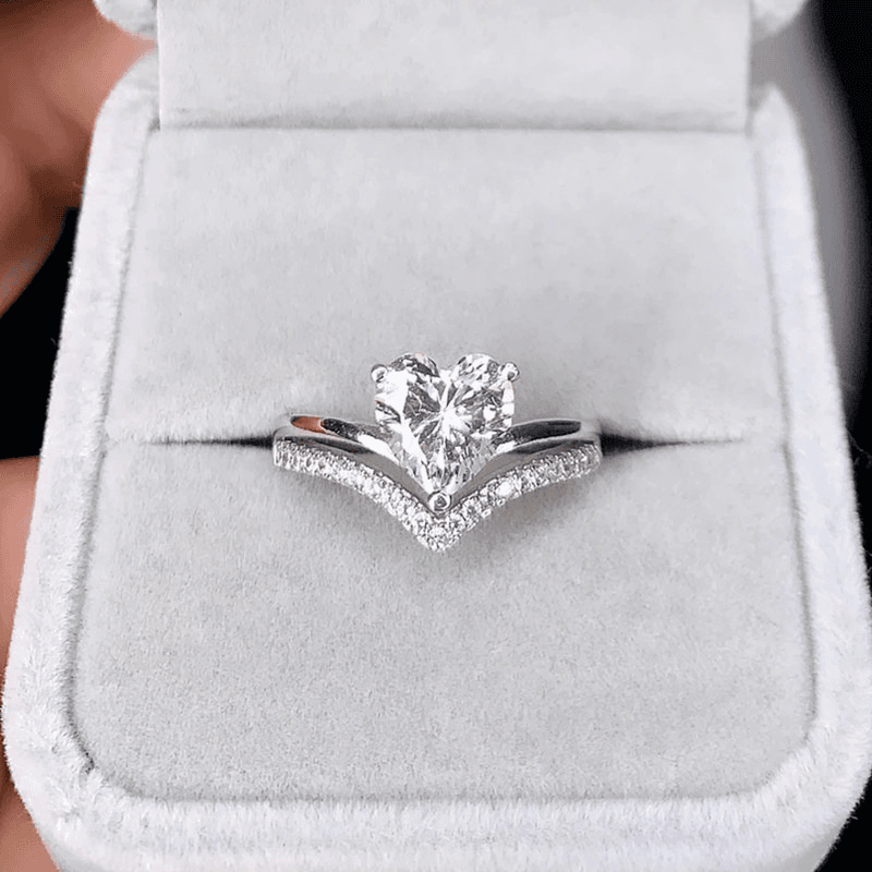 Delicate Silver Color White Zircon Stones Heart Rings For Women Fashion Bridal Engagement Wedding Ring Set Jewelry Gift