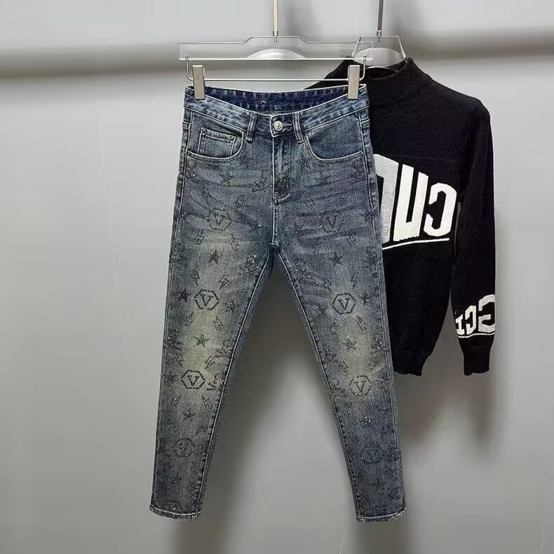 Men's Slim Fit Stretch Denim Jeans With Embroidery Detail - Comfortable Straight Leg Casual Pants For Teen & Young Adult