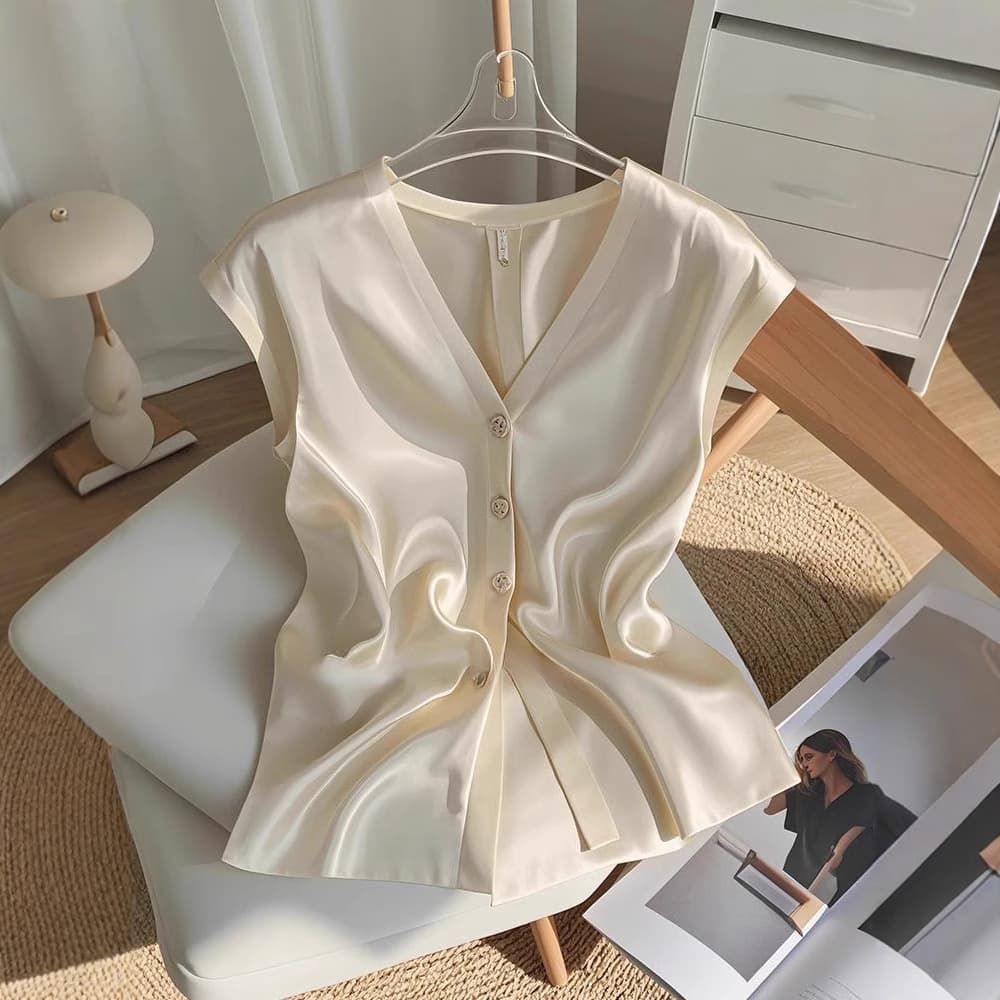 Women's Clothing V Neck Sleeveless Shirts Temperament Shirts