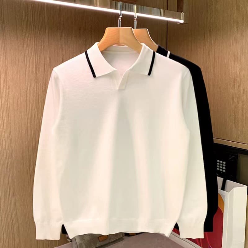 Minimally Casual Men's Clothing High-end Feel Rugged Handsome Style. Knitted Sweater For Autumn, Top With A Collar And