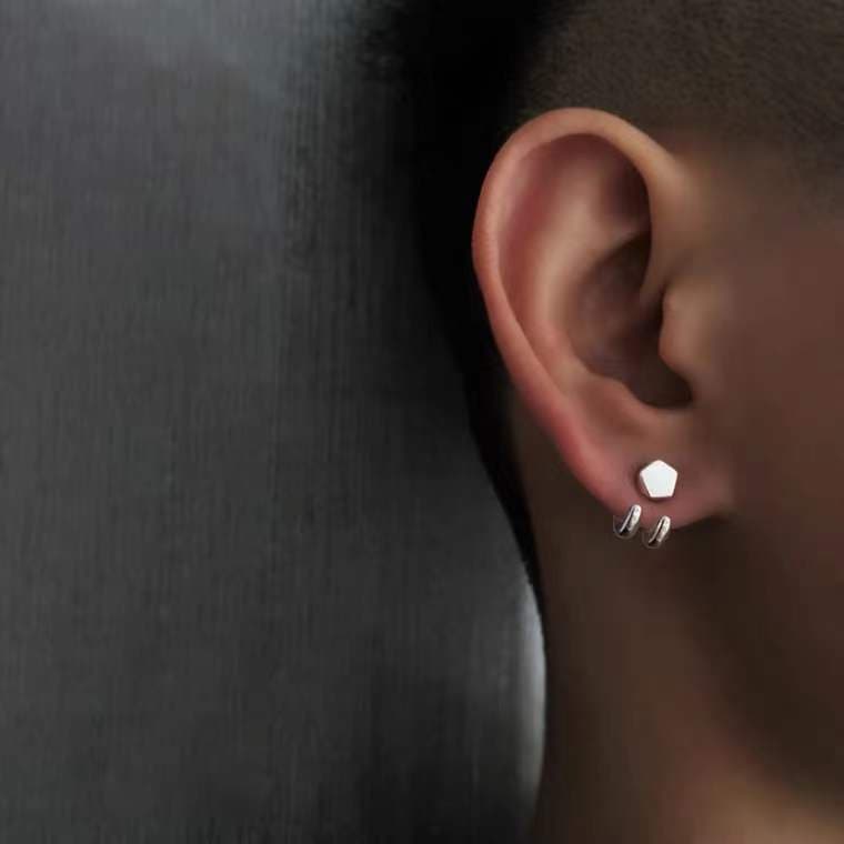 New Geometric Hook Combination Earrings Men's Fashionable Cool Cover Personalized Men's Advanced Elegant Duffian Handsome Earrings