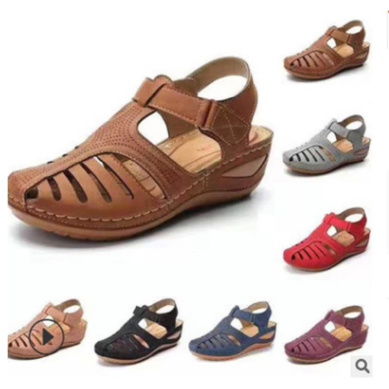Women's fashion Romanesque wedge solid color plus-size round toe sandals
