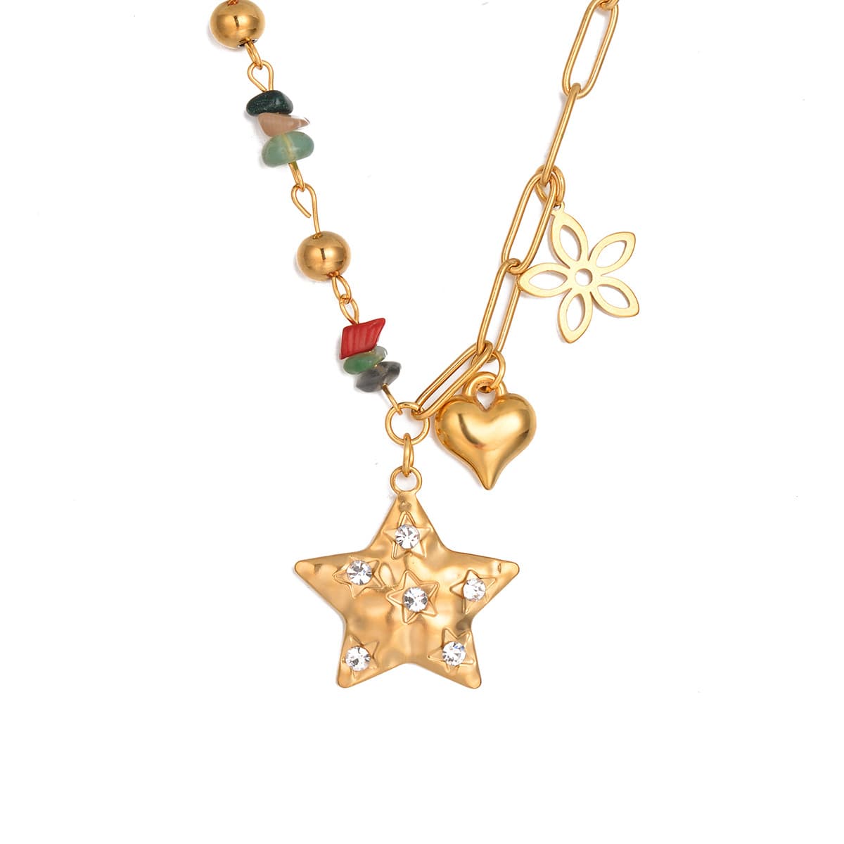 Wholesale Jewelry Elegant Lady Heart Shape Titanium Steel Diamond Inlay Pendant Necklace