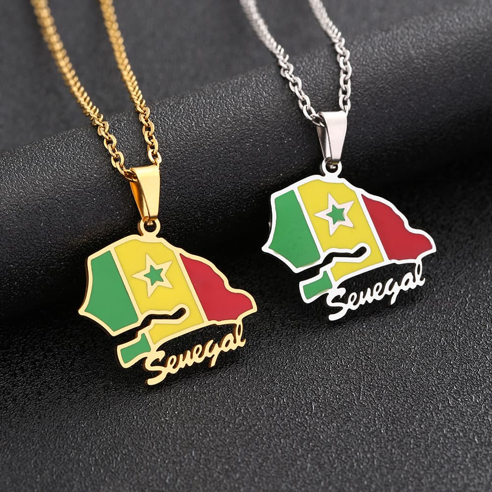 Hot Selling Stainless Steel Senegal Map Necklace for Men and Women Ethnic Style Couple Necklace Jewelry