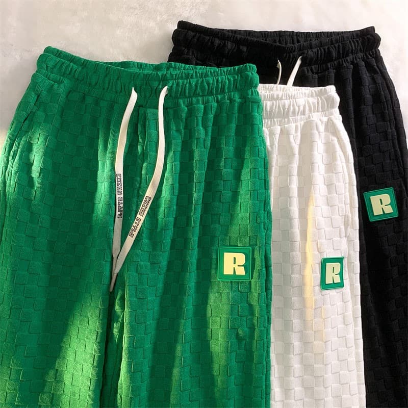 Men's Clothing Waffle High Street Wide Leg Trousers Loose Thin Retro Cuffed Sweatpants