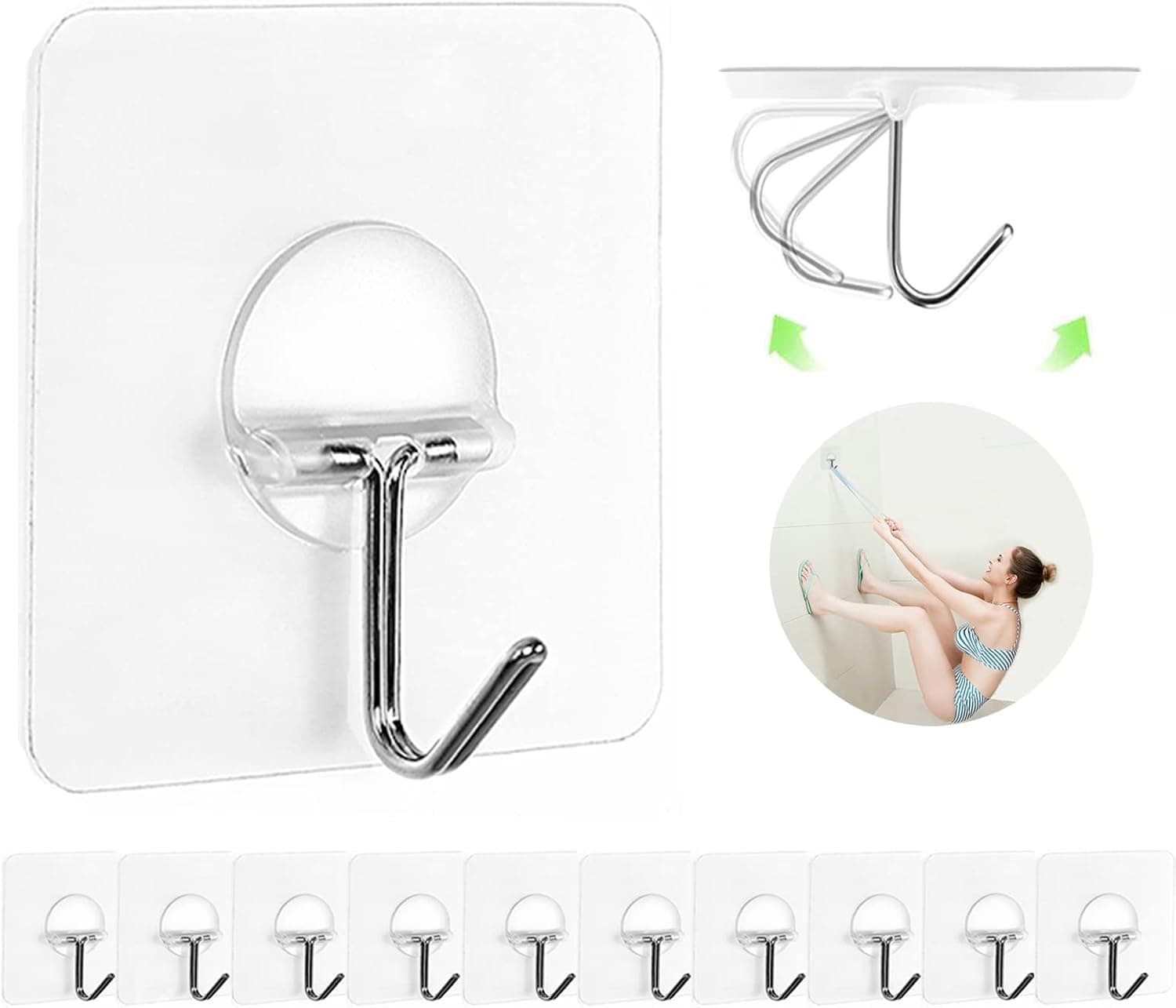 Heavy Duty Transparent Adhesive Hooks - Waterproof