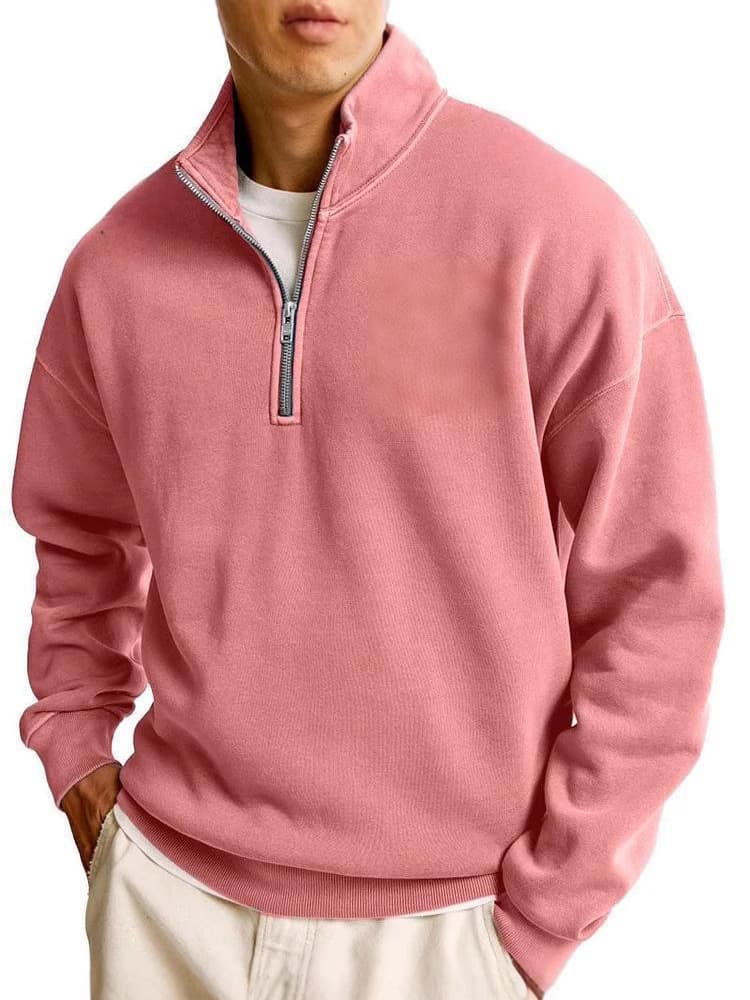 Sweat à capuche pour homme, coupe ample et simple, manches longues, fermeture éclair, couleur unie et col montant