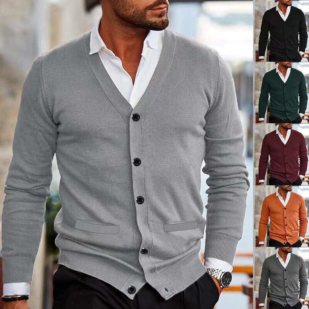 Cardigan en tricot col V pour homme – Pull slim à manches longues (M-5XL) – Indispensable automne/hiver