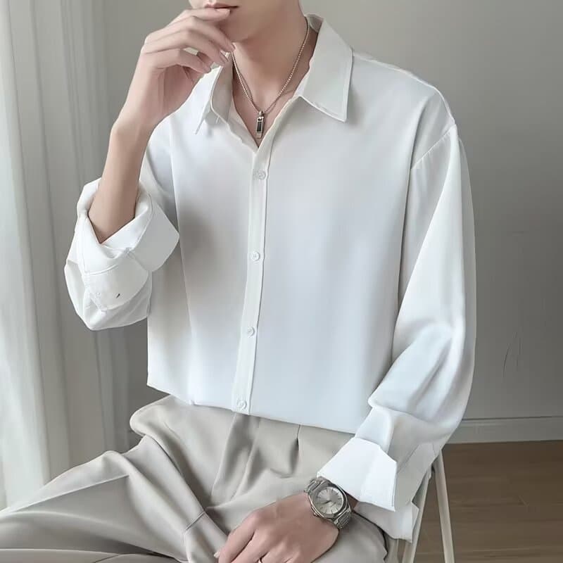 Long Sleeved Shirt For Men, Simple And Versatile, Solid Color, Inner Layer, Hanging White Shirt