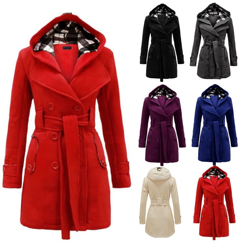 Women's fashion double-breasted mid-length coat