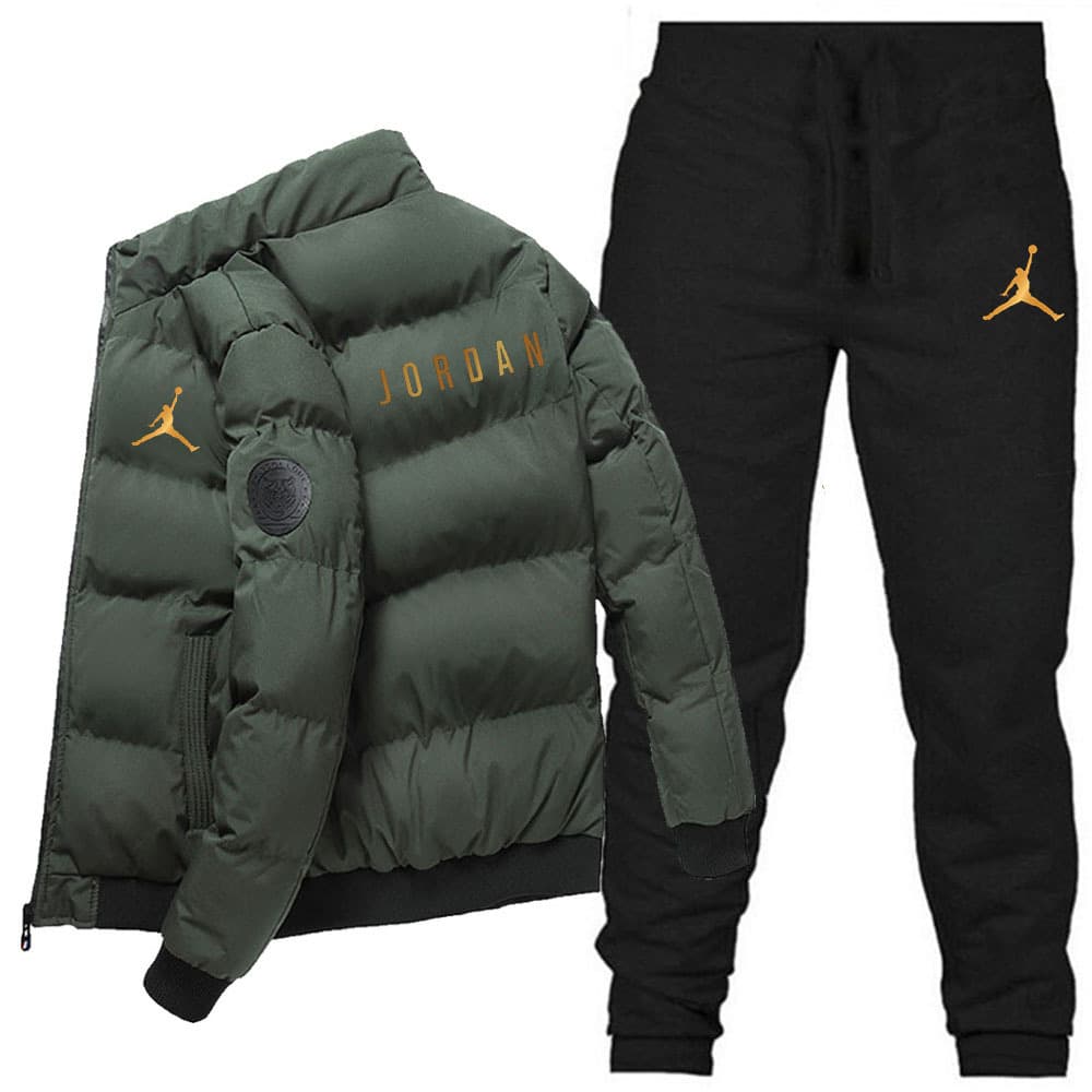 Ensemble veste en coton à col montant pour hommes + pantalon long, veste d'hiver en coton chaud épaissi, doudoune, décontracté deux pièces