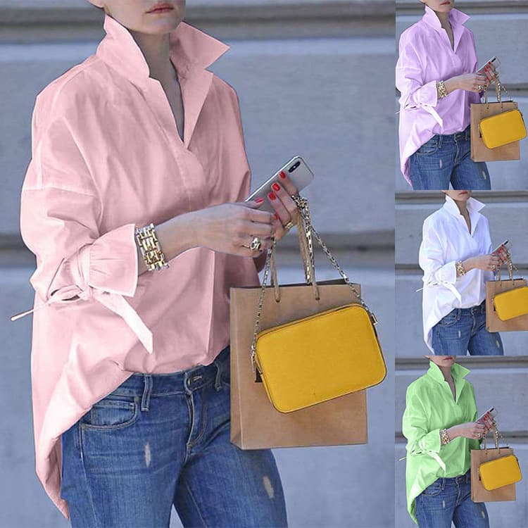Women's clothing popular spring and summer women's long-sleeved shirts street fashion loose solid color large size shirts for women