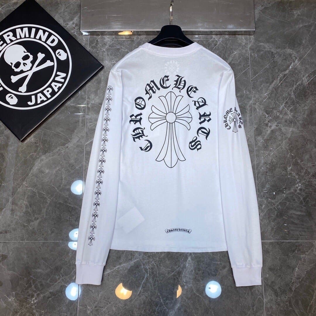 T-shirt à manches longues Chrome Hearts style fer à cheval – Coton premium, imprimé croix gothique, t-shirt streetwear graphique unisexe multico