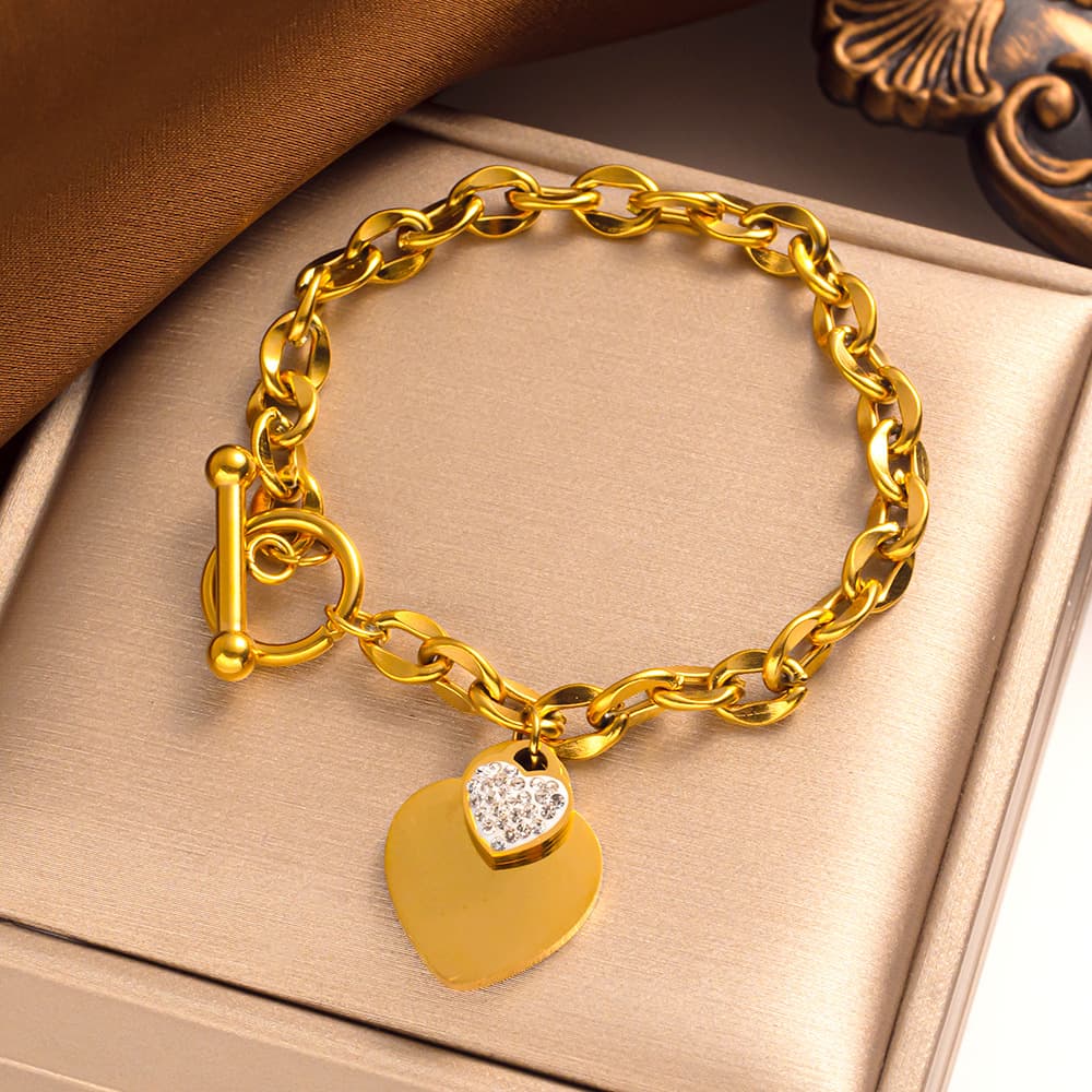 Simple Peach Heart Titanium Steel Gold Bracelet Letter Ring T-shaped Buckle Bracelet Stainless Steel Heart shaped