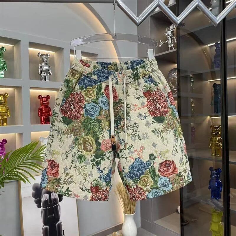 Men's clothing Beach pants fashion print casual shorts new style painted rose shorts men summer personality floral straight pants