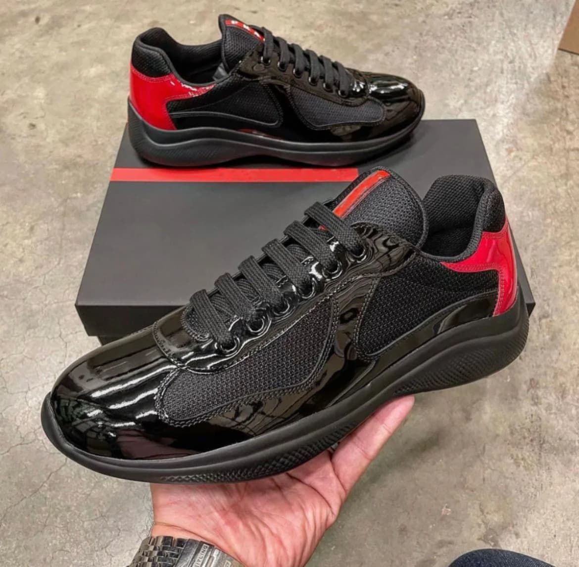 Chaussures basses en cuir style décontracté pour la maison, style America Cup Black Box P, bout rond, polyvalentes