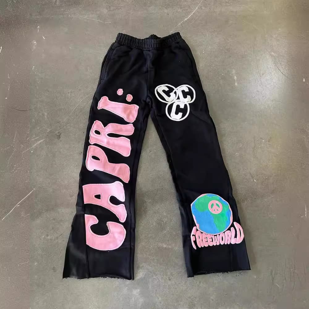 Men's Clothing High street national trend pants high street brand men and women loose printed trousers
