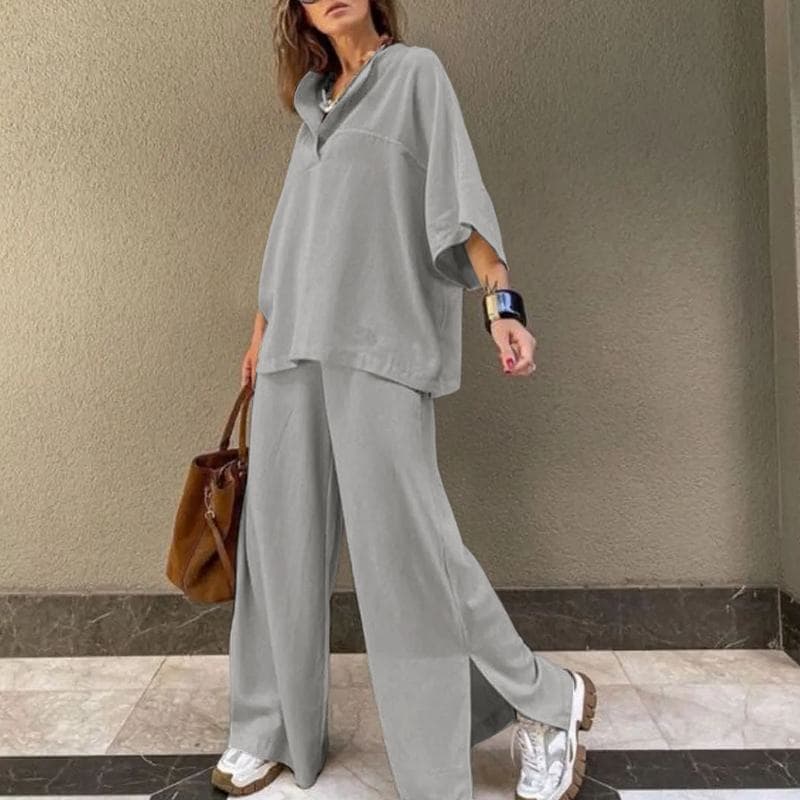Women's clothing tops and pants cotton and linen 2-piece set casual loose trousers suit women