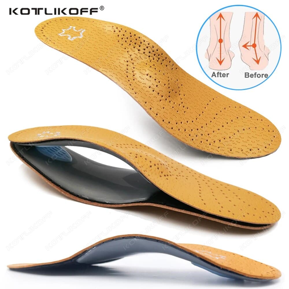 KOTLIKOFF Leather Orthotic Insole Flat Arch Support Orthopedic Shoes Sole Insoles For Feet Men Women O/X Leg Corrected
