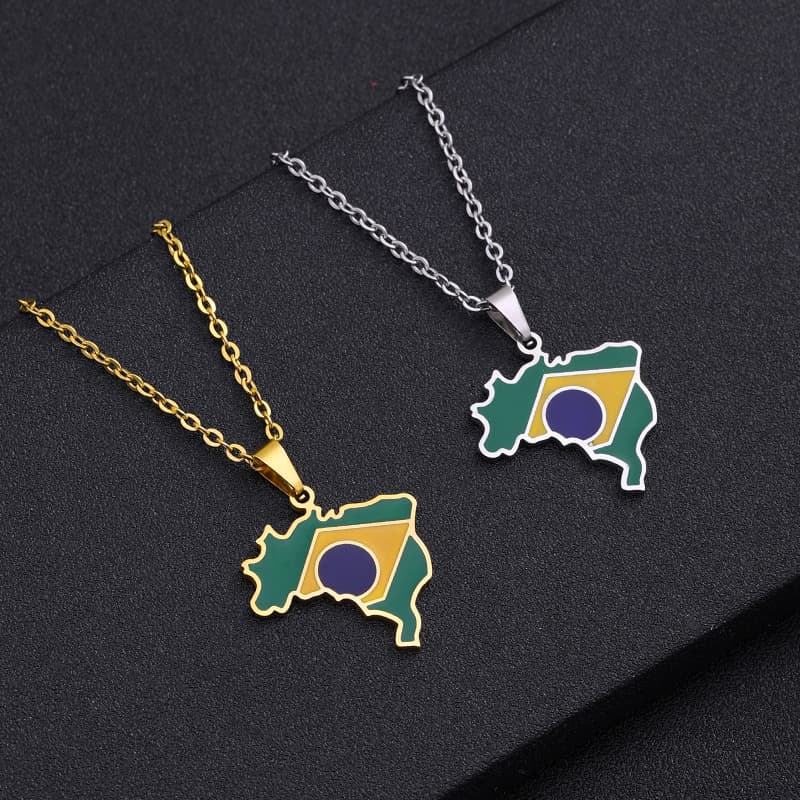 hot sale Brazil map pendant stainless steel necklace dripping oil map geometric ethnic style jewelry