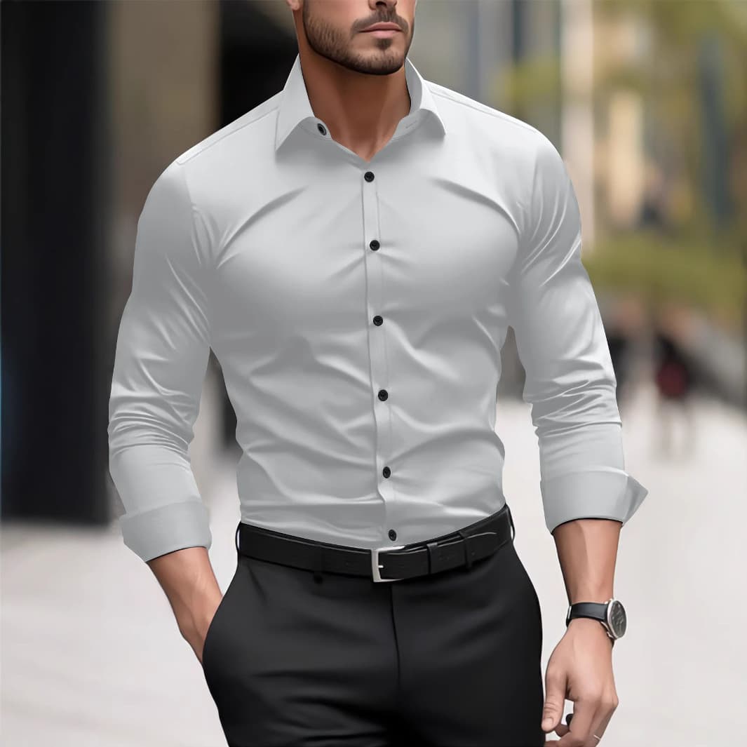 Cross-border Europe, America Ins Popular Fashion Men's Pigment Business Casual Long-sleeved Shirt Men's Solid Color Top