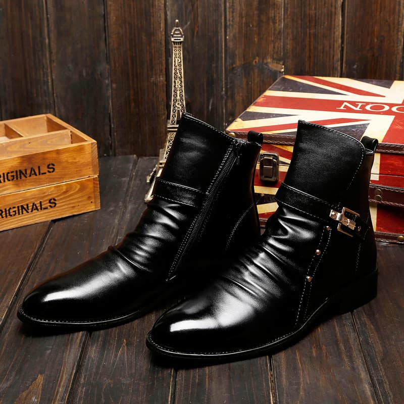 Men's Pointed-Toe Chelsea Boots – Stylish Low-Cut Martin Boots With Side Zipper & Studded Accents (Sizes 38-45, PU Leather & Anti-Slip Sole)​