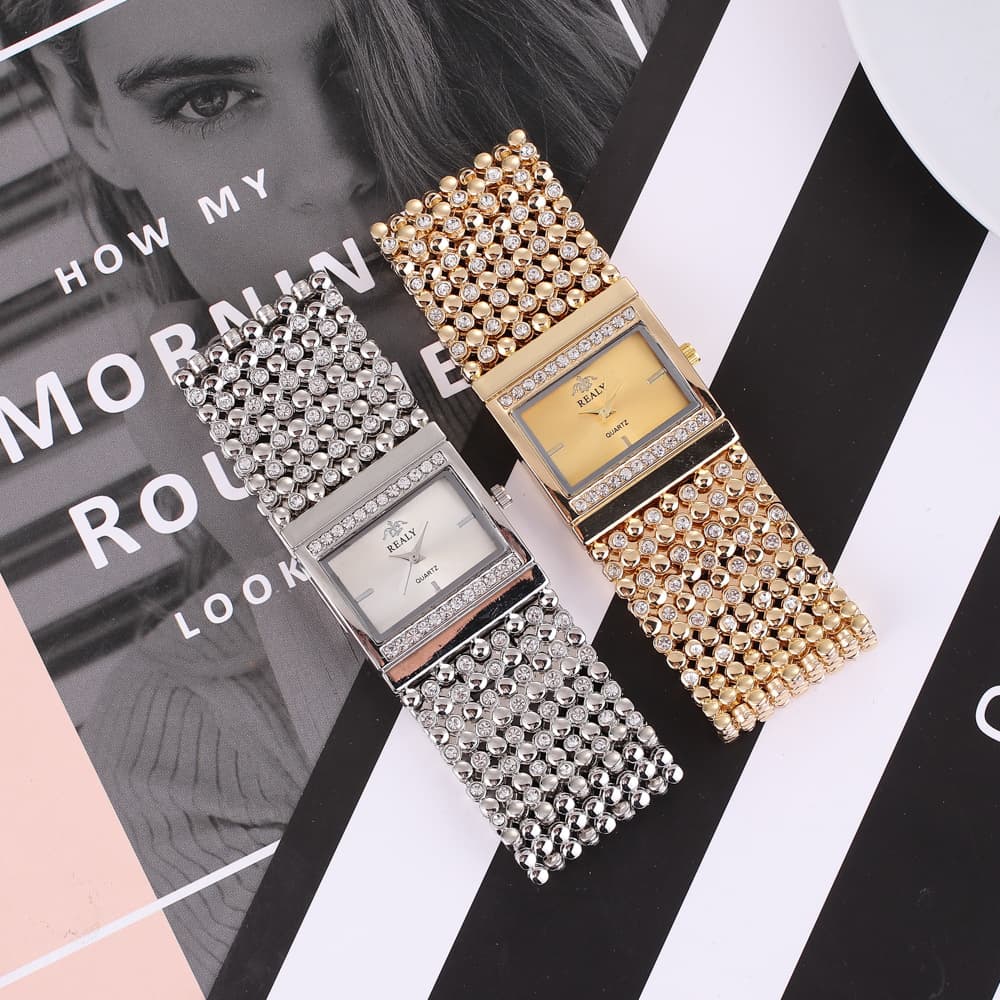 Montres pour femmes, carrées, serties de diamants, grand cadran, montre à quartz décontractée en acier inoxydable, cadeau