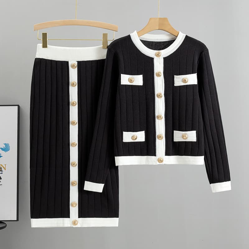 Women's haute couture French socialite knit suit slim coat skirt two-piece set