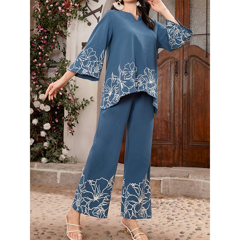 Women's Clothing Casual Suits For 50 Year Old Middle Aged Women Spring And Autumn Knitted Short Sleeved Wide Leg Pants Two Piece Suit