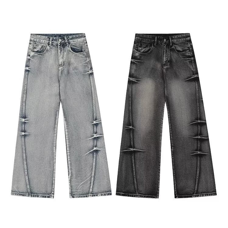 Men's Clothing retro washed design jeans for men and women trendy cleanfit loose niche all match wide leg pants