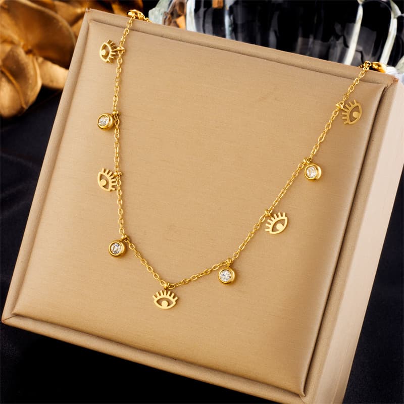 European and American fashion niche simple exquisite small diamond hollow eye pendant chain titanium steel jewelry necklace