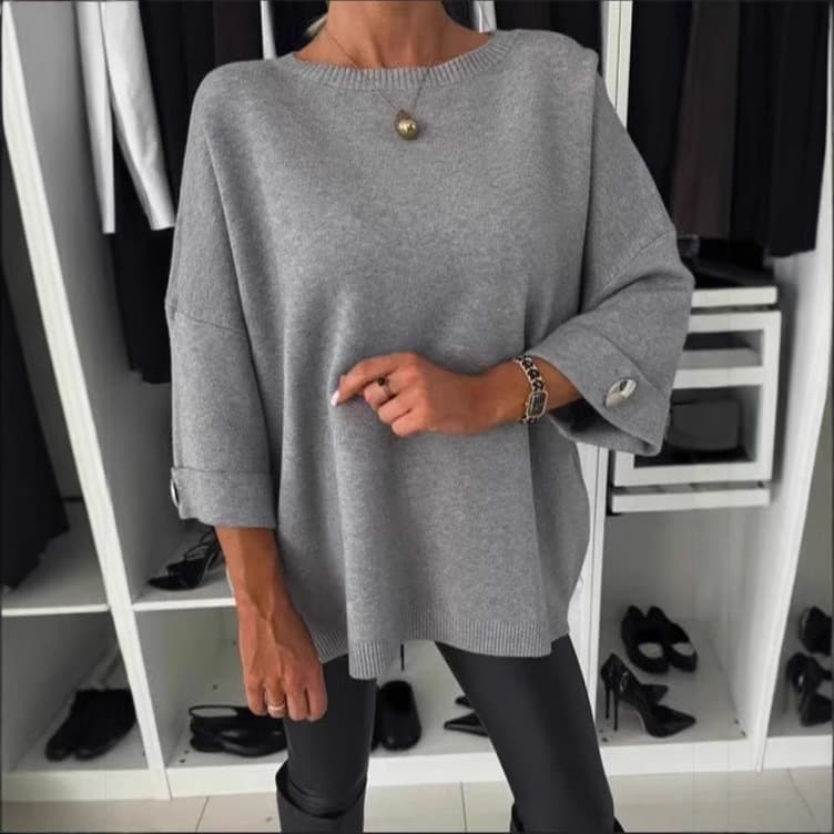 Women's Clothing New Solid Color Round Neck Mid Sleeve Knitted Casual Tops