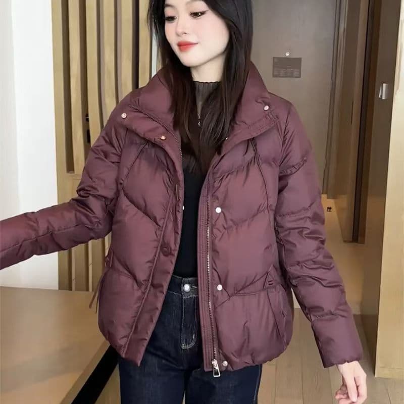 Women's Clothing Chic Short Puffer Jacket – Elegant Quilted Coat With Stand Collar, Lightweight & Warm