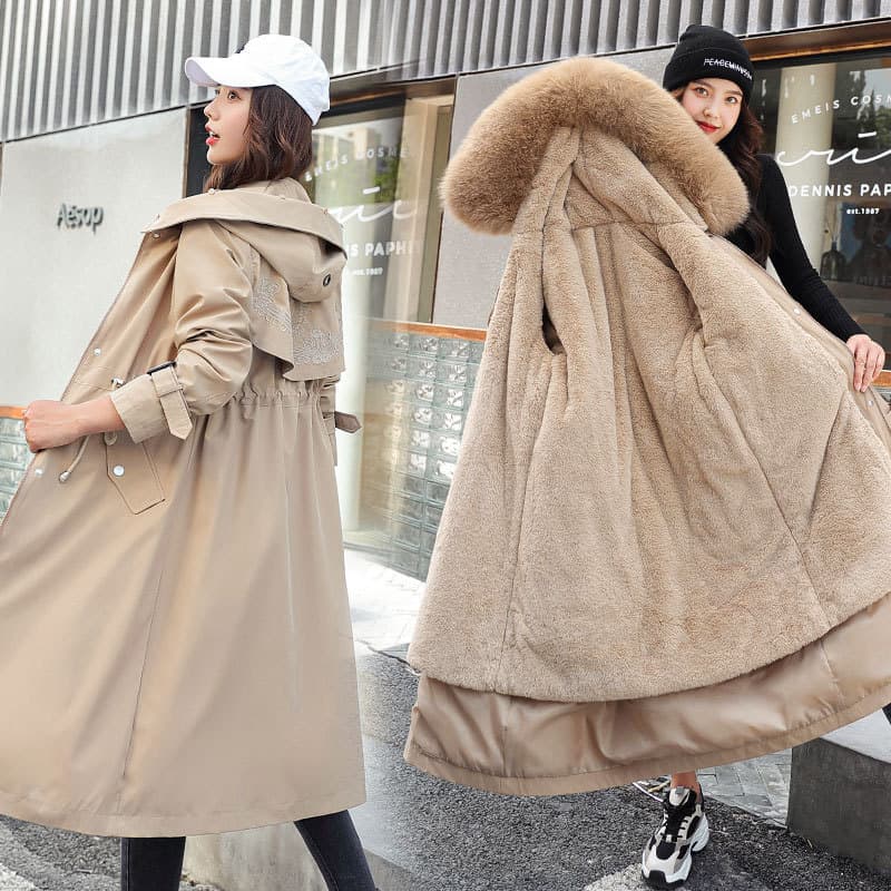 Women's Clothing cotton jacket for women, long loose embroidery, detachable, new style, plus velvet workwear, cotton padded jacket, thickened coat