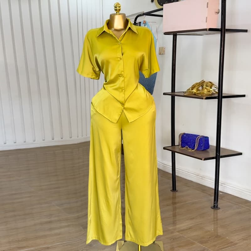 Women's Clothing Summer New Temperament Lapel Backless Short Sleeved Shirt Wide Leg Trousers Casual Suit
