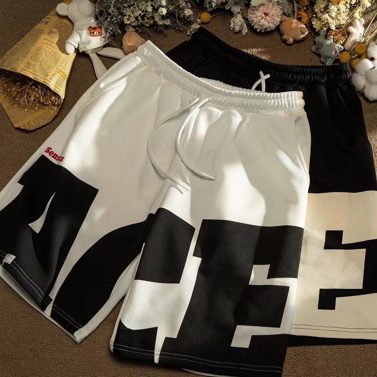 Men's Clothing Casual Shorts Trendy Simple Stitching Shorts Straight Loose Wide Leg Five Point Sports Pants