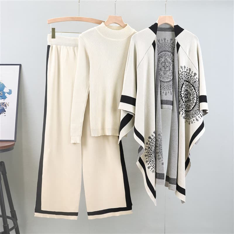 Women's Clothing autumn and winter new classic British style big brand knitted scarf women's shawl dual purpose shawl cape three piece set