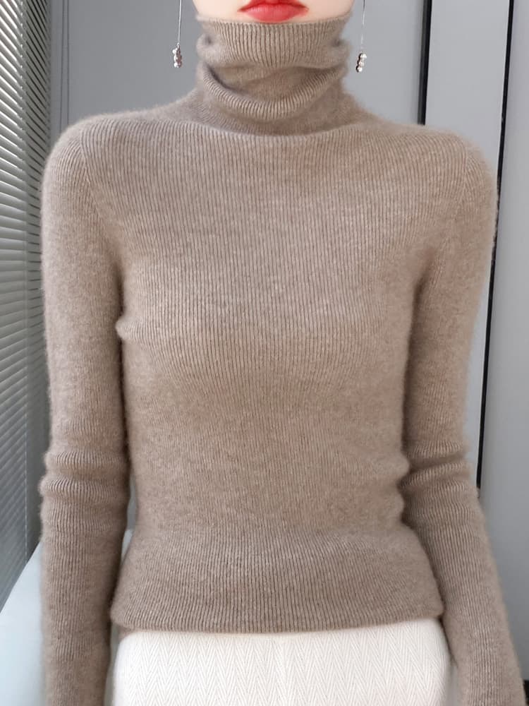 Grace Women Slim Sweater Pullover Turtleneck Basic Cashmere Autumn Winter 100% Merino Wool Knitwear Soft High-end Threaded Tops