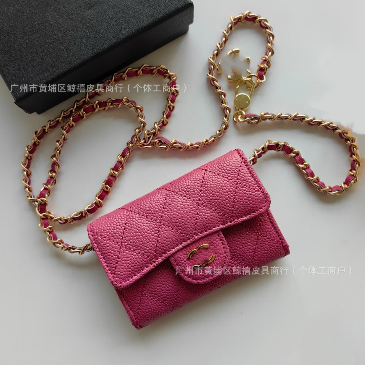 Porte-monnaie classique à rabat en cuir caviar, mini porte-cartes, sac banane matelassé, porte-cartes