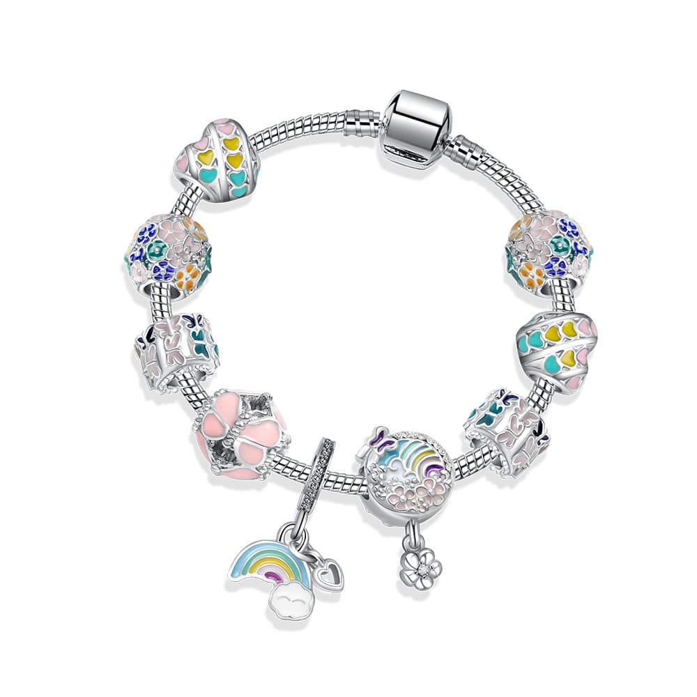 Pan Family Sky Love Flower Ring Rainbow Pendant Birthday Gift Women's Alloy Bracelet