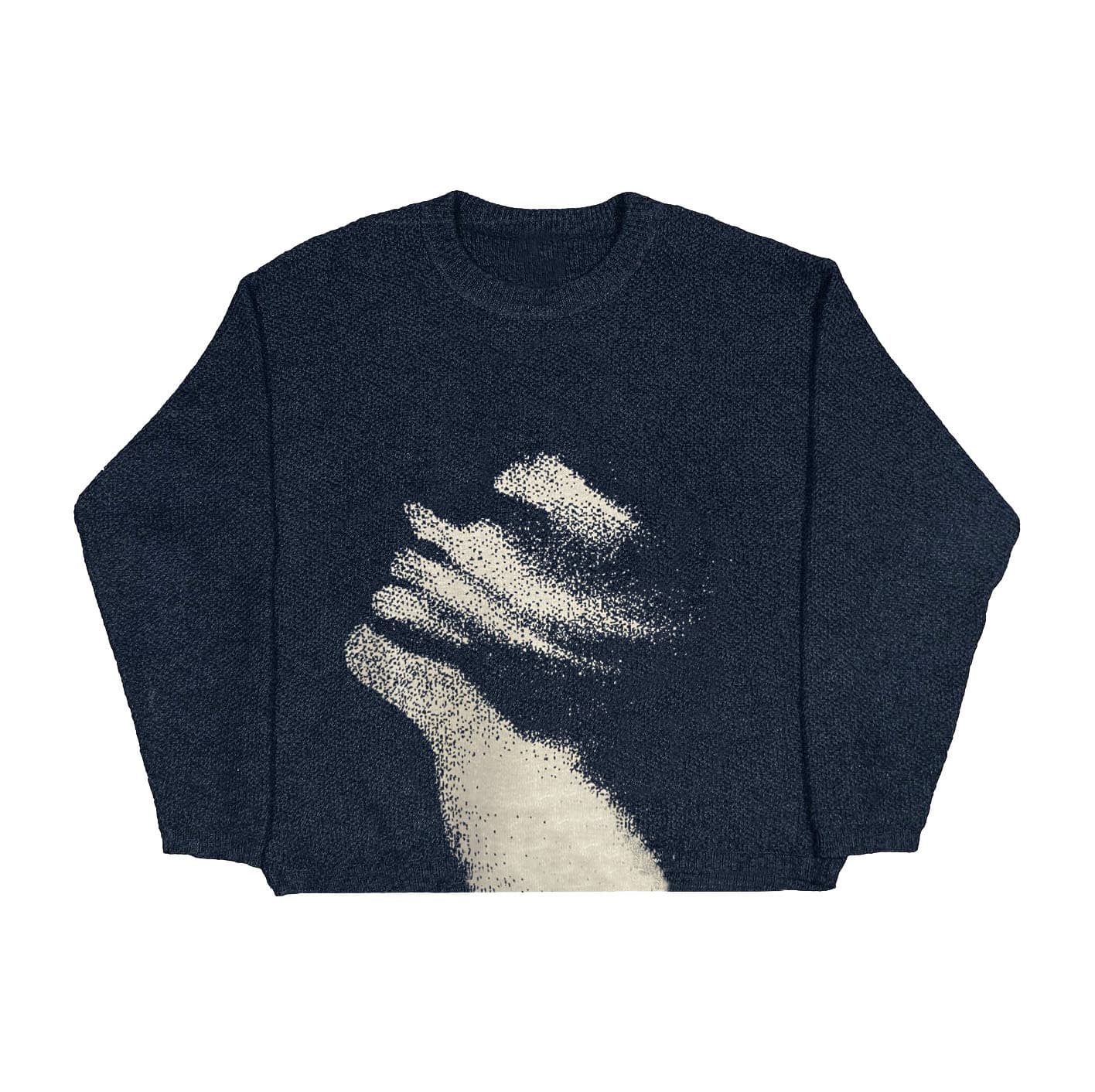 ​Dark Aesthetic High-Street Knit Sweater – Oversized Unisex Pullover With Contrast Detailing, Drop Shoulder Long Sleeve, Gothic-Inspired Graphic Print