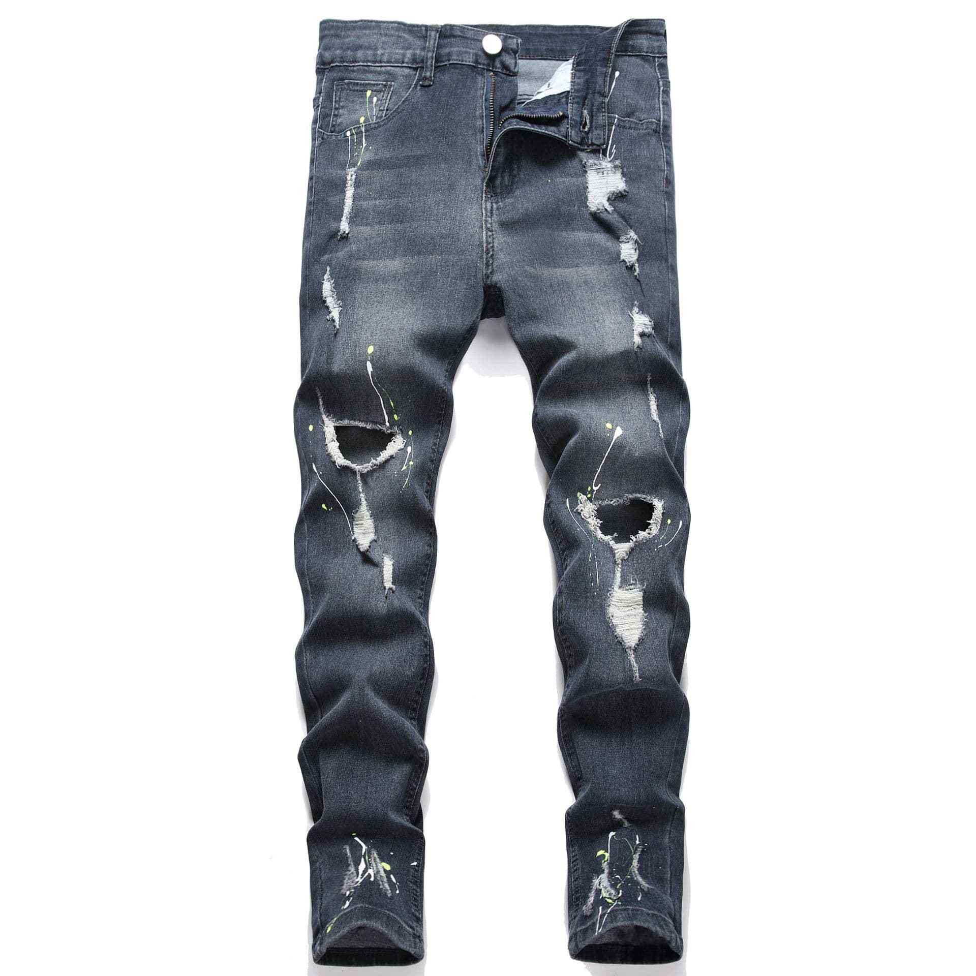 Men's Stretch Skinny Jeans With Knee Rips - Comfortable Slim Fit Denim Pants For Casual Wear​
