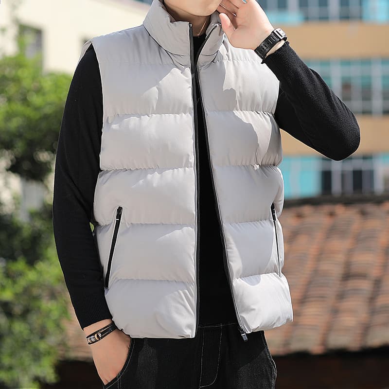 Men's Clothing outerwear for spring and autumn, new cotton padded jacket, stand up collar, men's warm vest, autumn and winter waistcoat