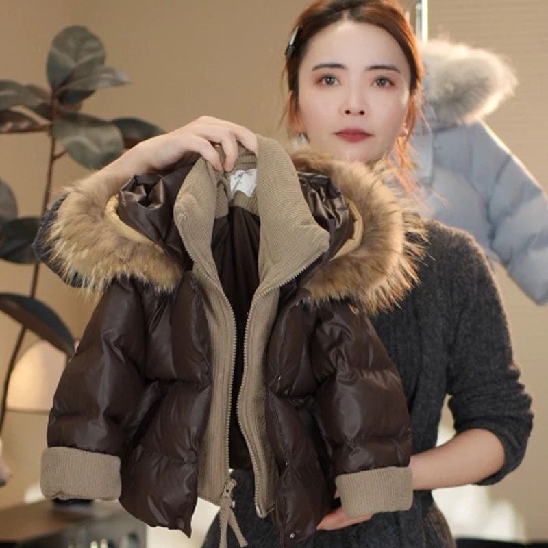 Children's 2025 New Down Cotton Jacket With Hood And Large Fur Collar, Boy's Brown Winter Cotton Coat