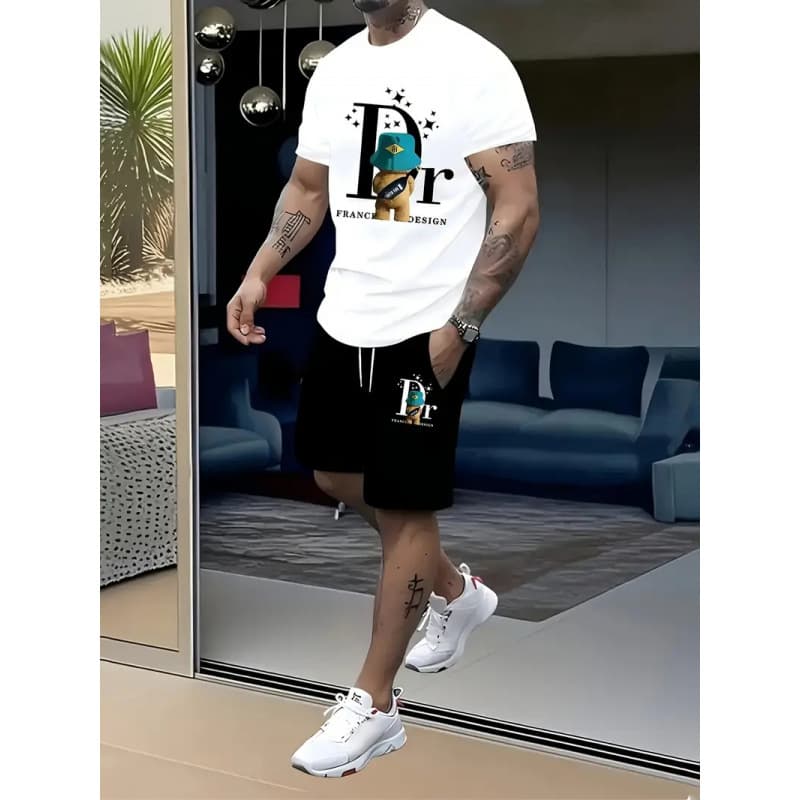 Ensemble t-shirt et short de sport tendance pour homme, imprimé décontracté, manches courtes.
