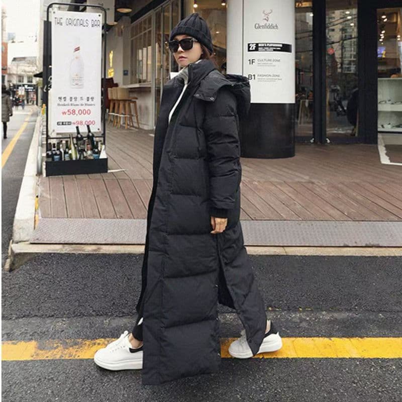 Women’s Korean-Style Oversized Winter Coat – Mid-Length Bio-Down Puffer Jacket In Black (S-3XL), Loose Fit, Knee-Length Warmth