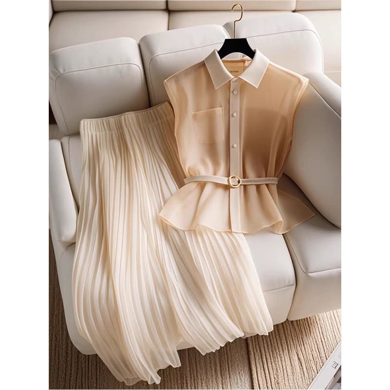 Women's Clothing High End Temperament New Commuting Casual Style Apricot Shirt Apricot Skirt One Piece Suit For Women