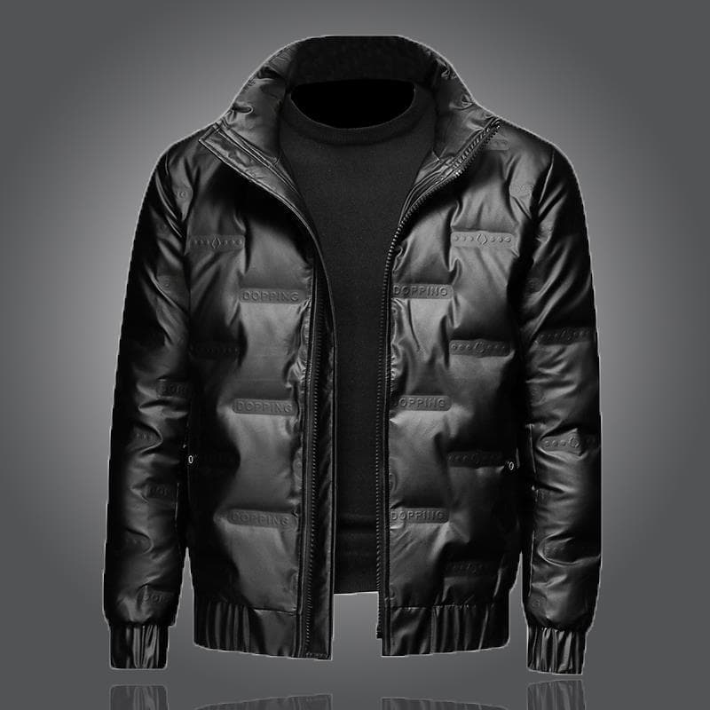 ​​Men’s Slim-Fit Puffer Jacket – Stylish Quilted Bomber With High-Gloss Finish & Stand Collar (7 Sizes, Black/Grey) | Lightweight Thermal Coat