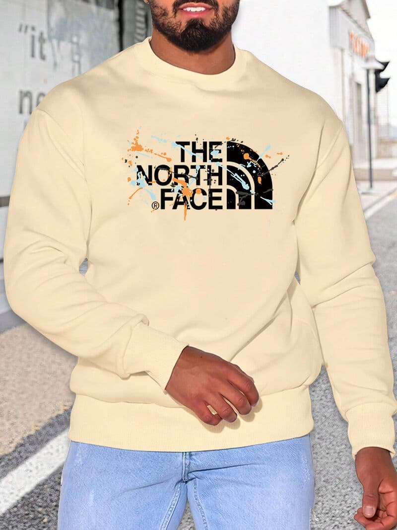 Sweat-shirt imprimé couleur unie chaud à col rond pour hommes, nouvelle collection automne et hiver