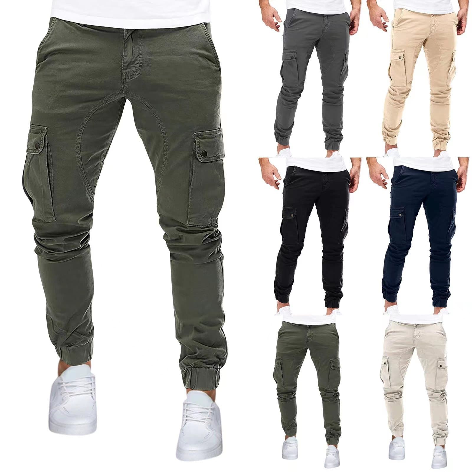 Autumn New Men's Cargo Pants Mens Overalls Multi-pockets Solid Color Pants Trousers Slim Fit Jogging